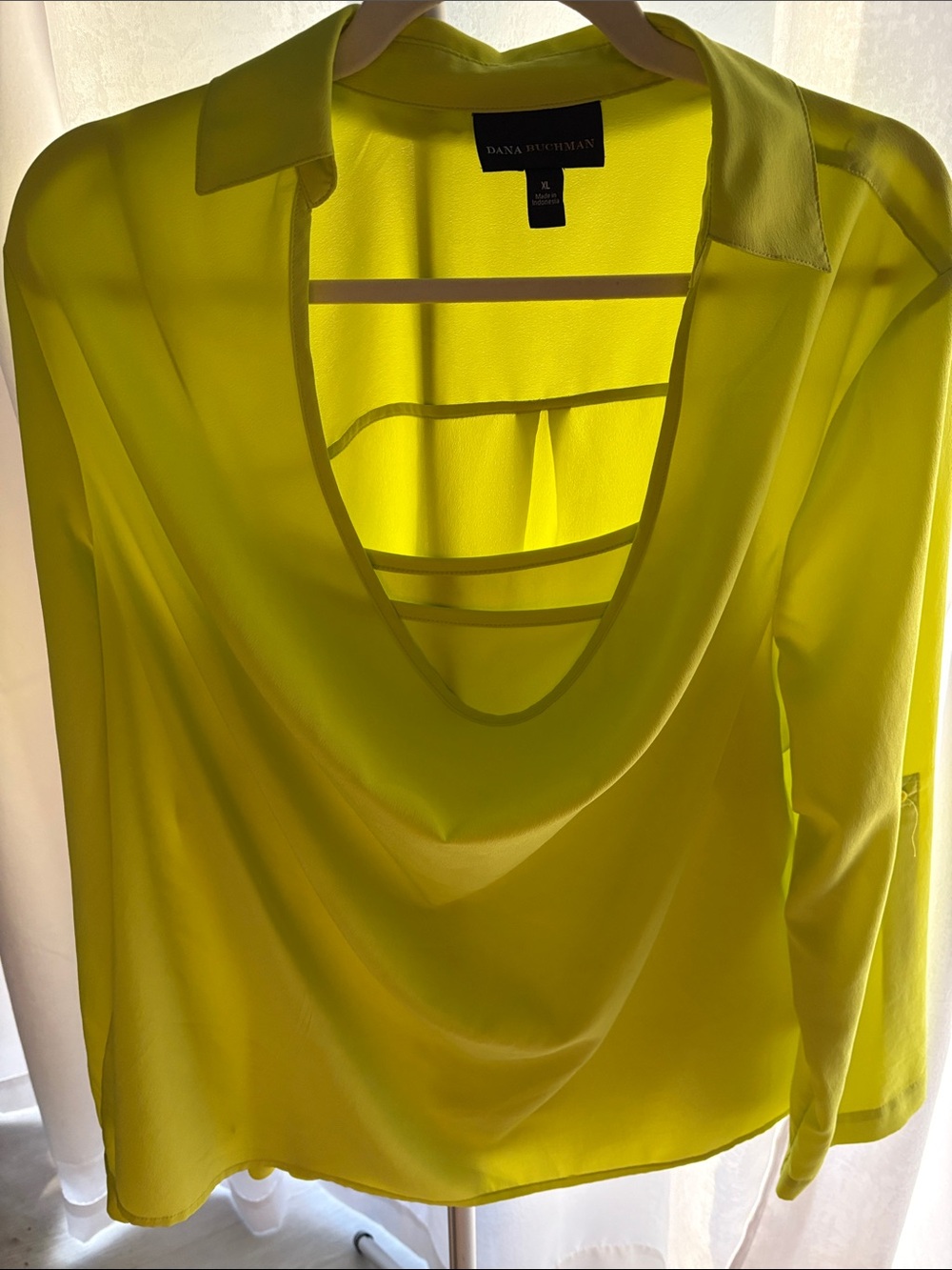 Dana Buchman 2 piece Neon Yellow Draped Cowl Blouse with separate camisole